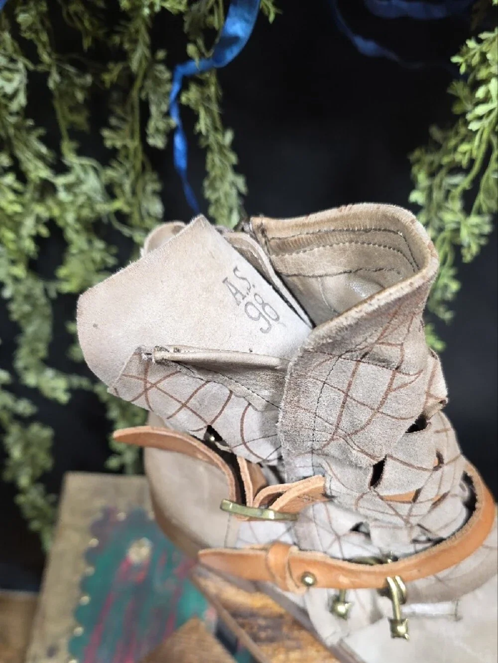 A.S.98 Taupe Ankle Boots with Tan Buckle Straps